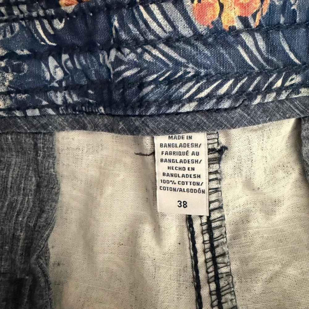 IZOD Cargo Shorts Mens 38 Blue Tropical Floral Palm Saltwater Cotton Relaxed